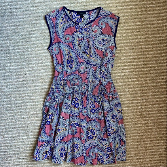 J. Crew Paisley 100% Silk‎ Smocked Waist Women’s Sleeveless Mini Dress Size 2 - Picture 4 of 9